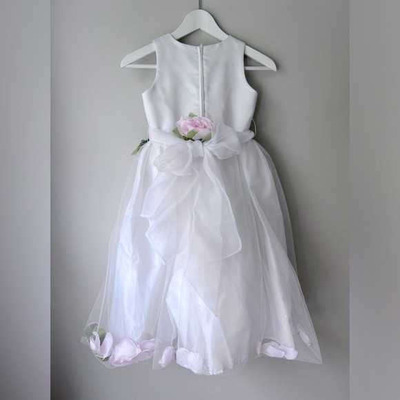 US Angels White Satin Pink Flower Girl Tulle Petal Party Formal Dress 6X 6 - Picture 3 of 17